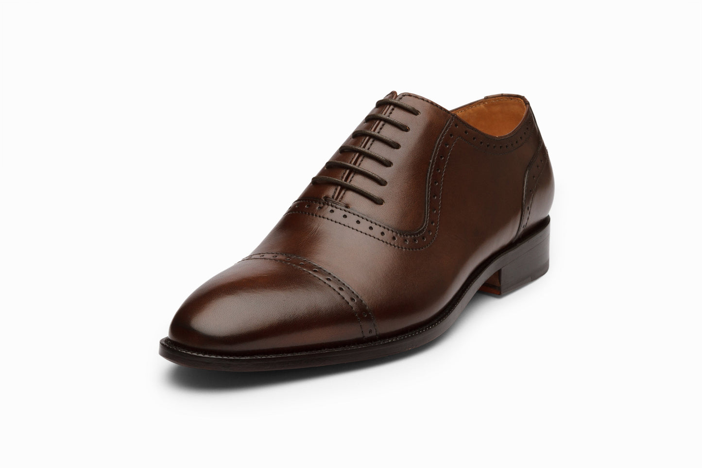 Semi Brogue Oxford Leather Shoes - Dark Brown