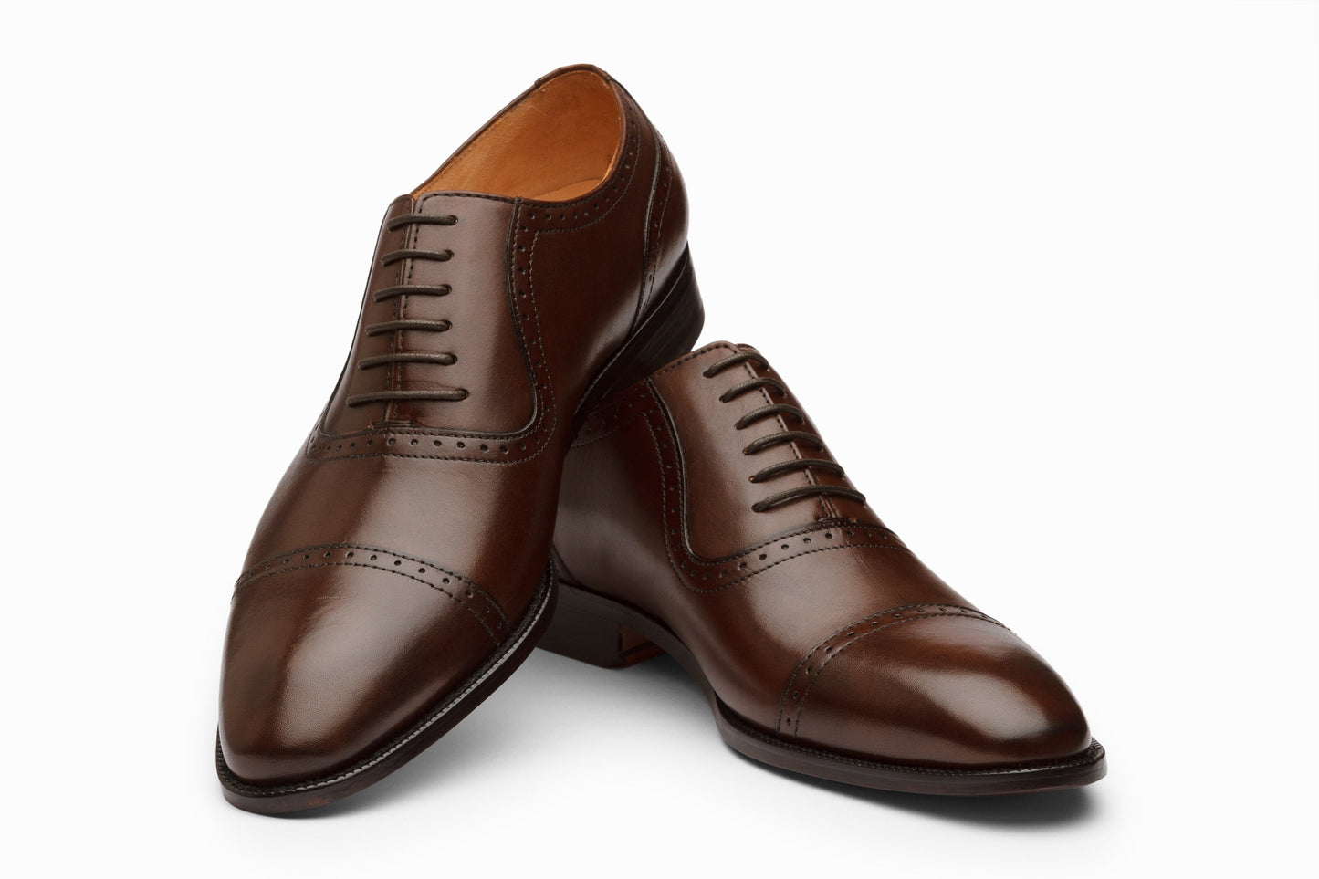Semi Brogue Oxford Leather Shoes - Dark Brown