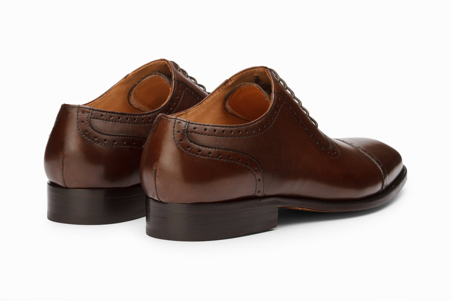 Semi Brogue Oxford Leather Shoes - Dark Brown