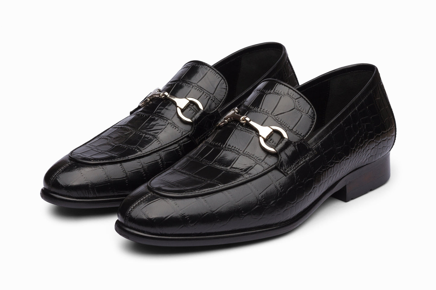 Crocodile Horsebit Loafers - Black