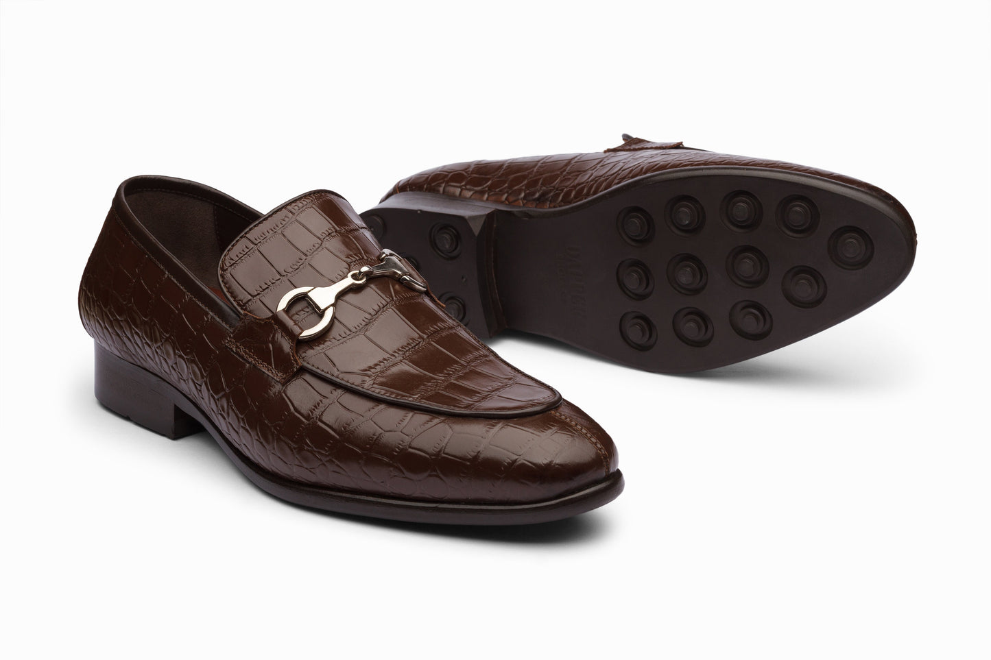 Crocodile Horsebit Loafers - Brown