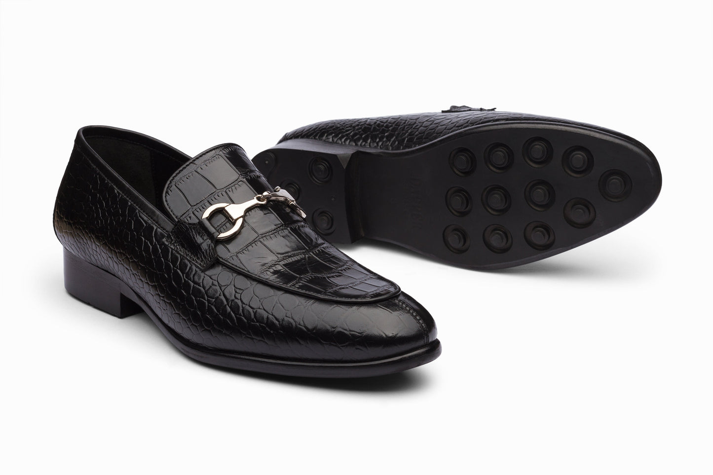 Crocodile Horsebit Loafers - Black