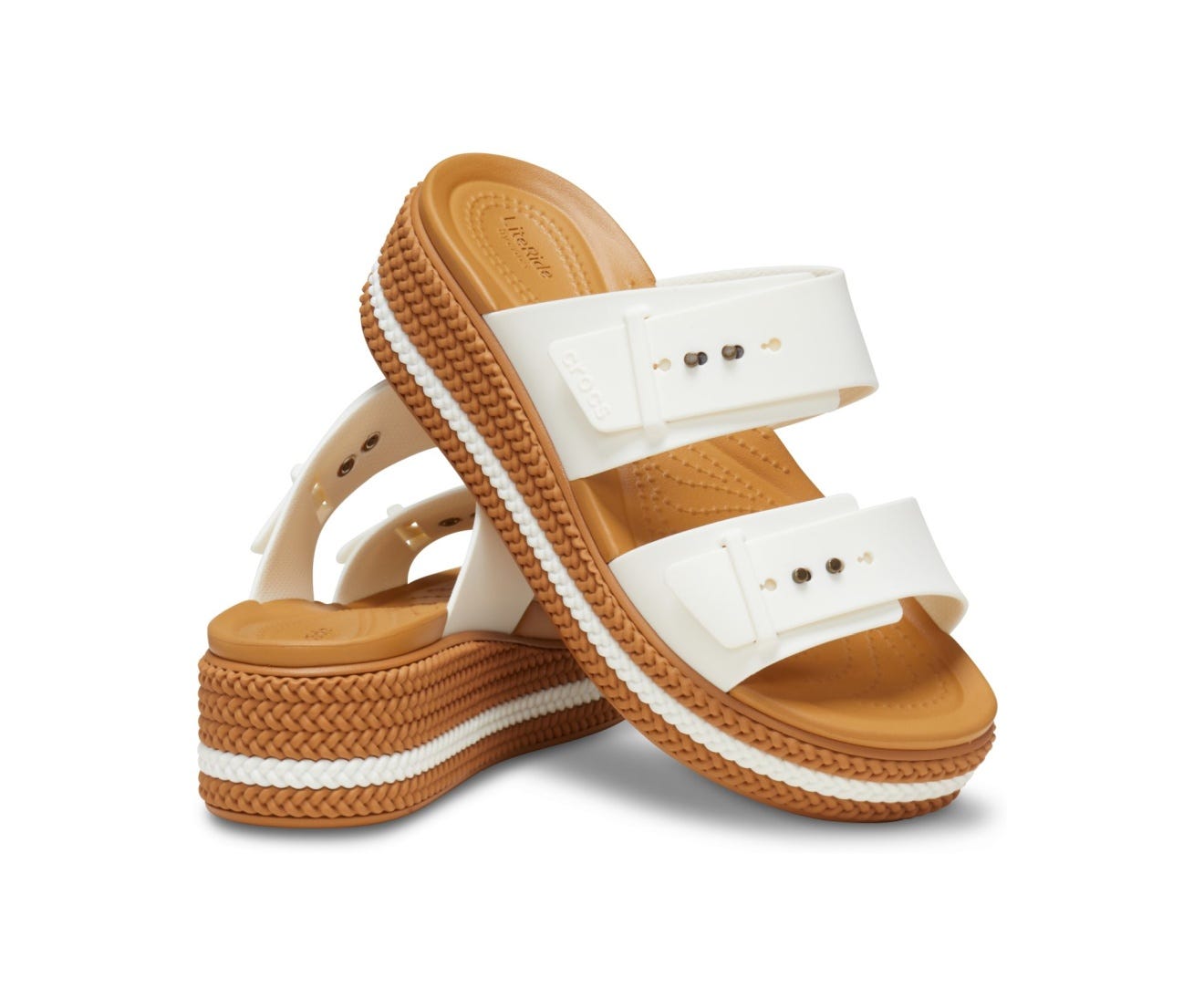 Comfortable Brooklyn Woven Buckle Chalk Women's Sandal with Lightweight Croslite Foundation