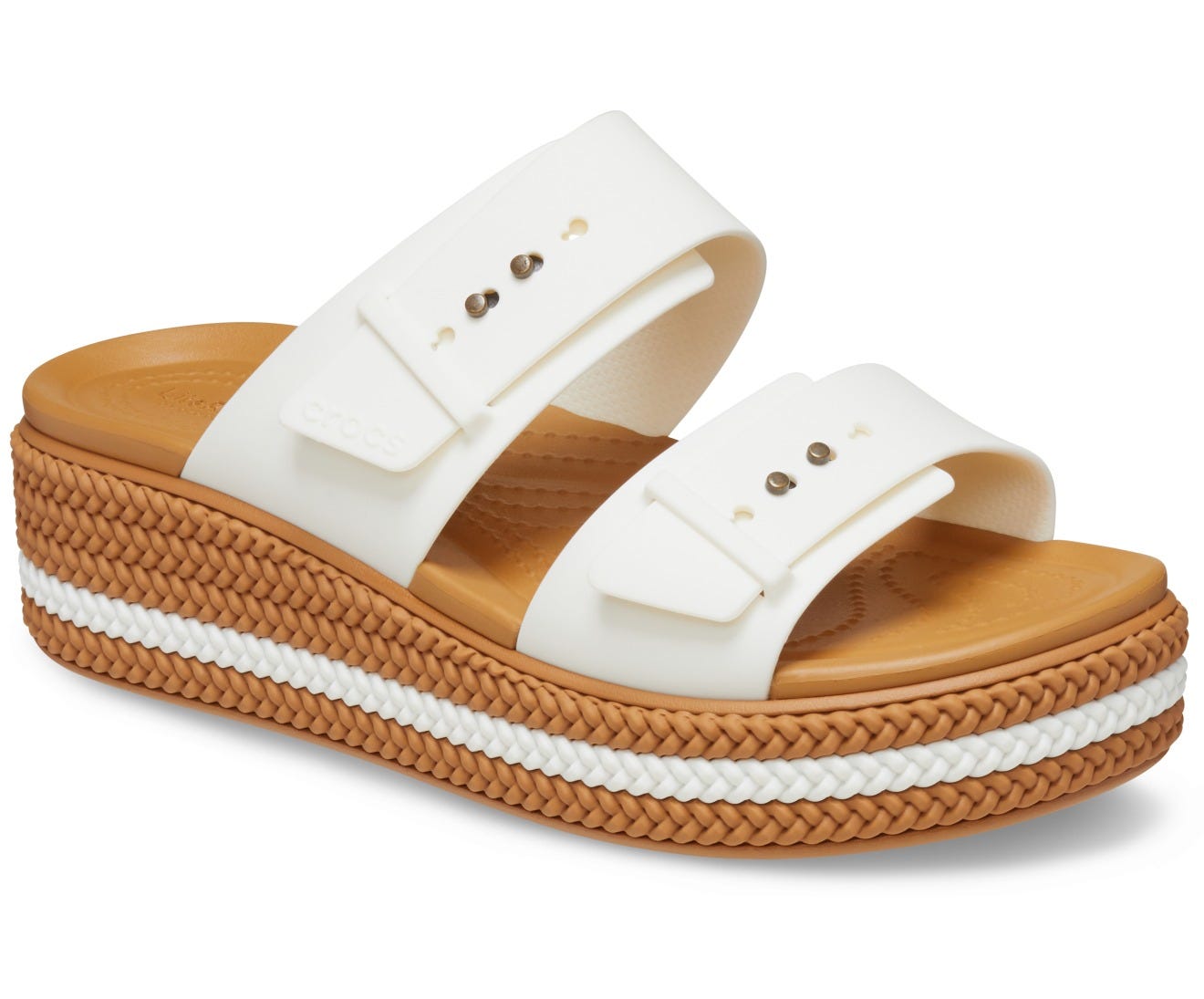 Comfortable Brooklyn Woven Buckle Chalk Women's Sandal with Lightweight Croslite Foundation