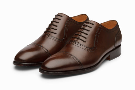 Semi Brogue Oxford Leather Shoes - Dark Brown