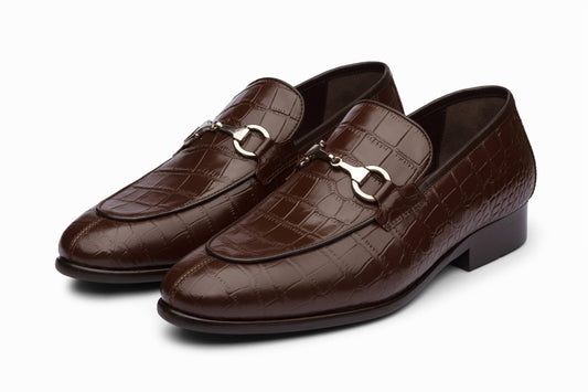 Crocodile Horsebit Loafers - Brown