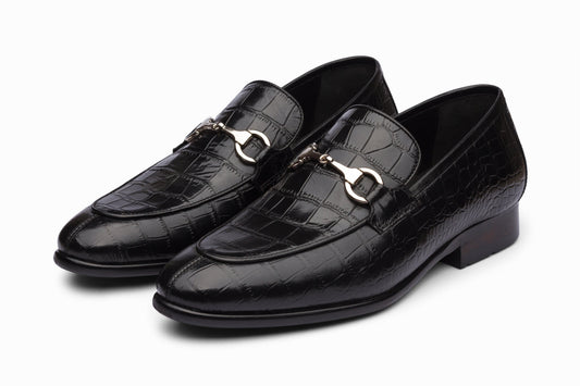 Crocodile Horsebit Loafers - Black