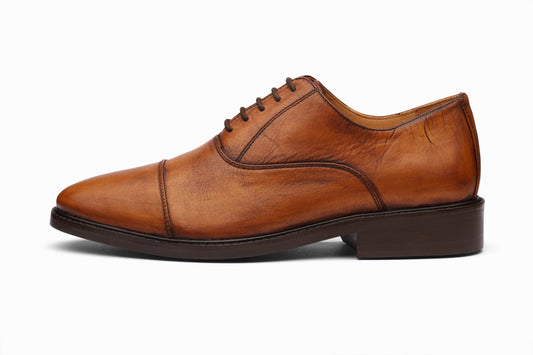Cap Toe Oxford -  Distressed Tan Patina