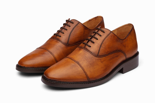 Cap Toe Oxford -  Distressed Tan Patina